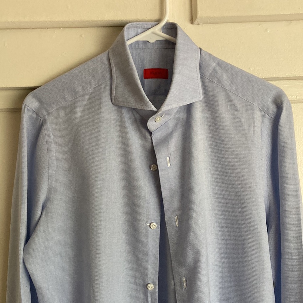 Isaia Napoli 100% Cotton Leuca Mix Lightweight Blue Sportshirt Made in 🇮🇹